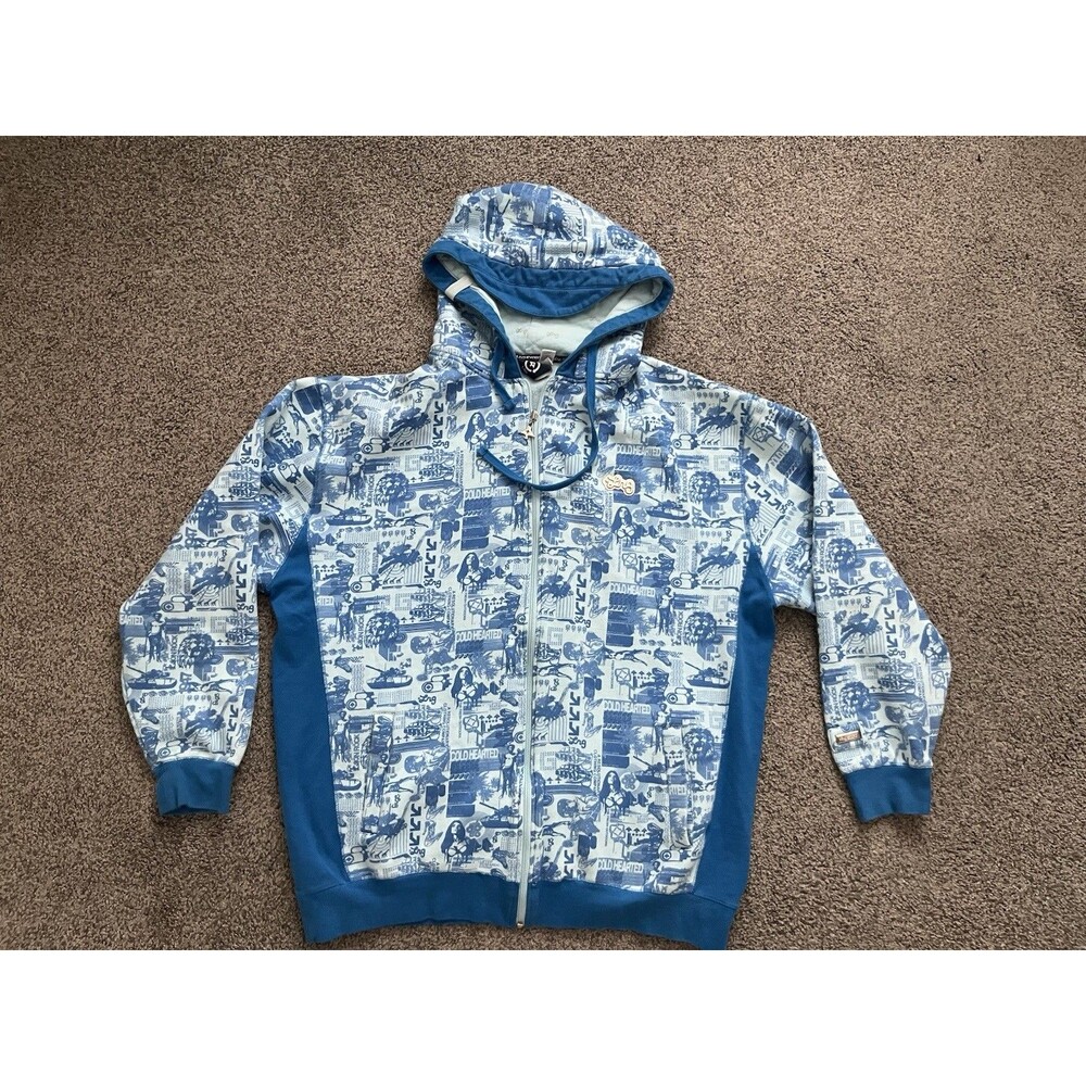 LRG Lifted Research Group Hoodie Men's 3XL Blue AOP Roots Elements of Life